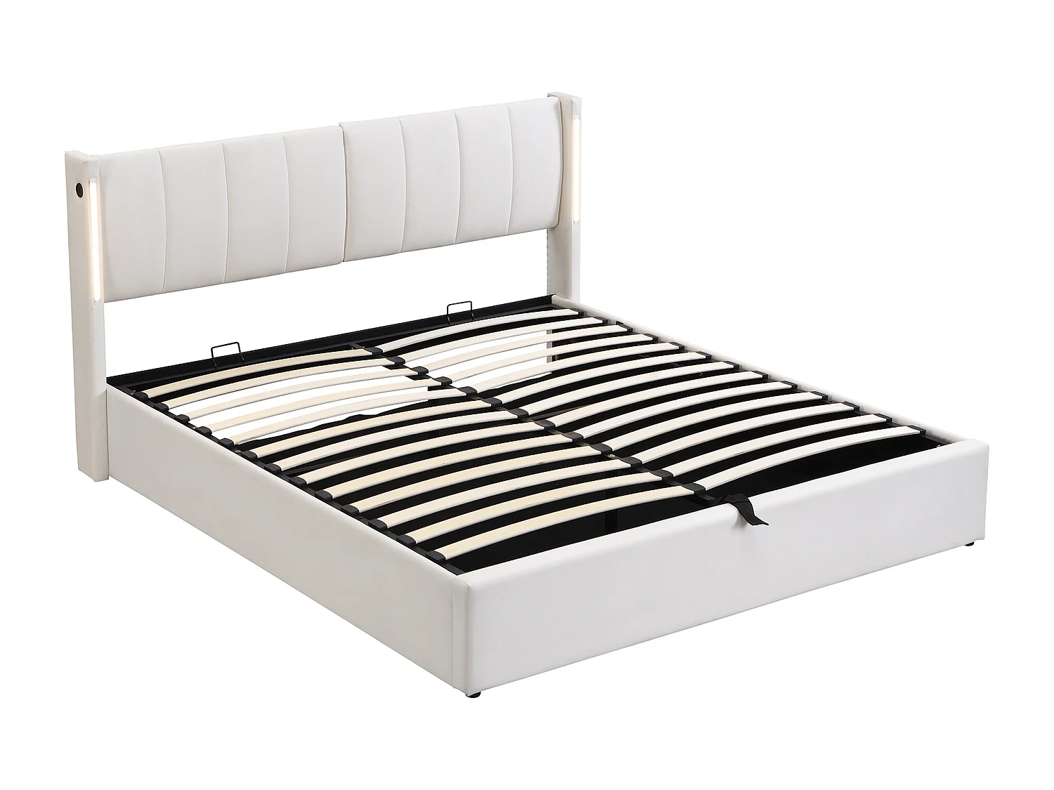 Lit rembourré multifonctionnel 140 x 190 cm, avec éclairage LED, port USB et rangement sous le lit