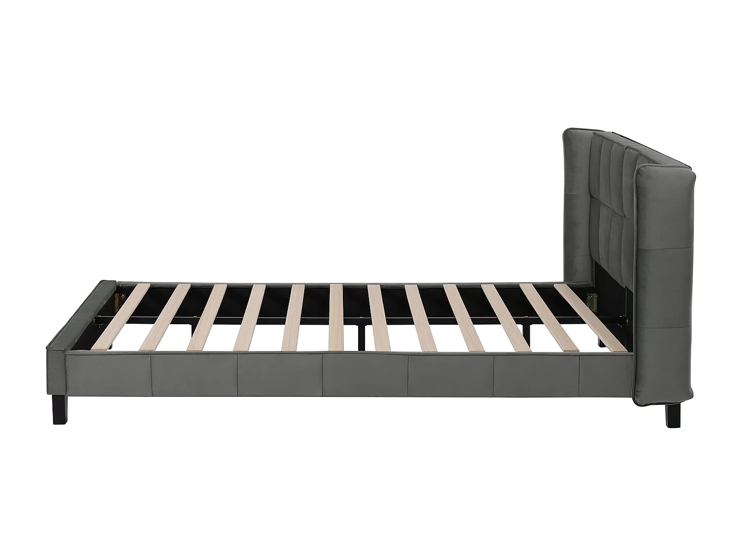 Lit rembourré 140×200 cm avec sommier à lattes et tête de lit, design moderne en velours gris