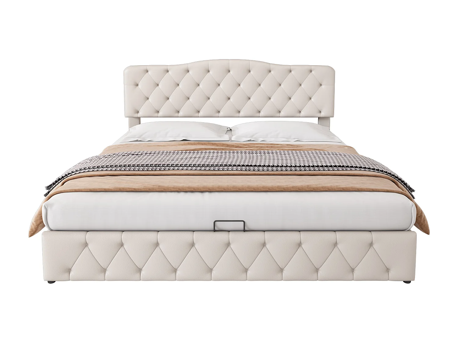 Lit rembourré 180×200 cm avec sommier à lattes et tête de lit réglable, design moderne et rangement