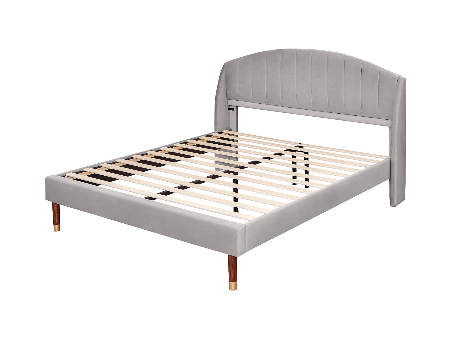 Lit rembourré 160×200 cm avec sommier à lattes et tête de lit, design moderne en velours gris