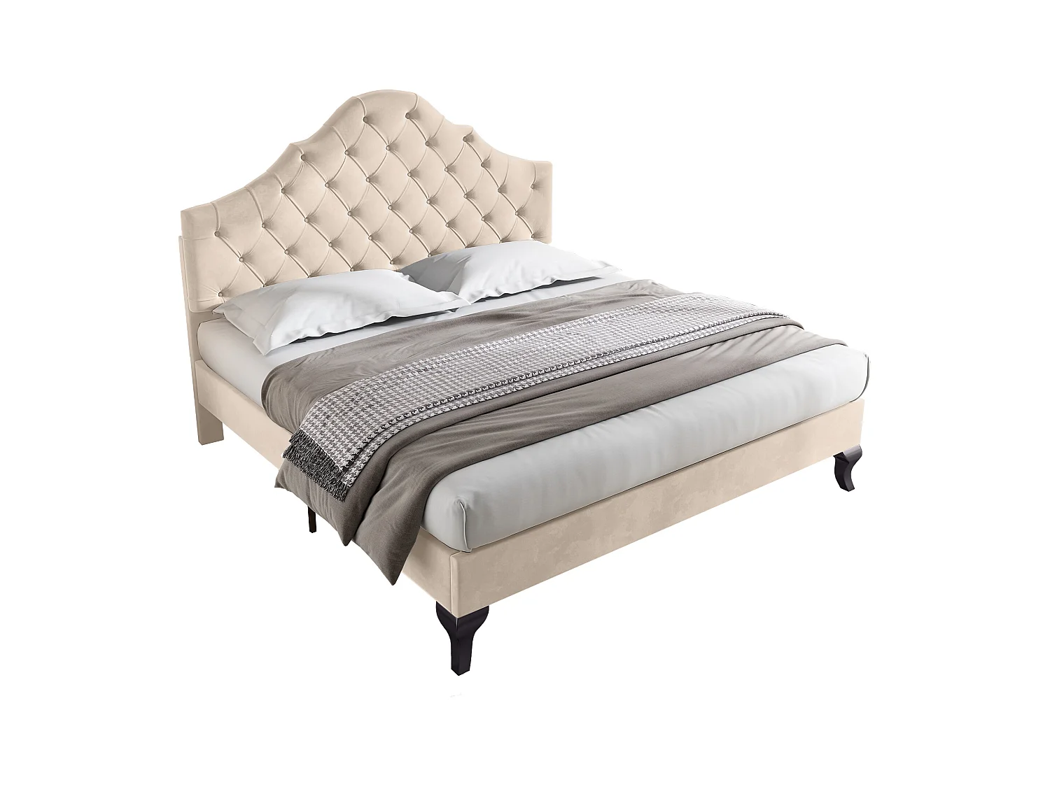 Lit capitonné 140×190 cm en velours beige avec sommier à lattes et tête de lit réglable