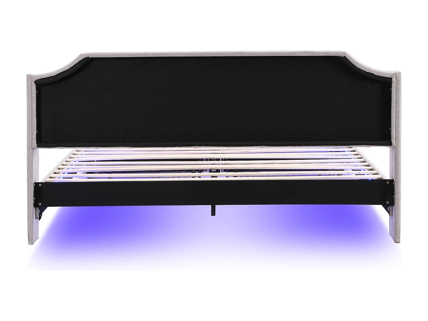 Lit rembourré 180×200 cm avec sommier à lattes et tête de lit, 2 tiroirs, éclairage LED, gris