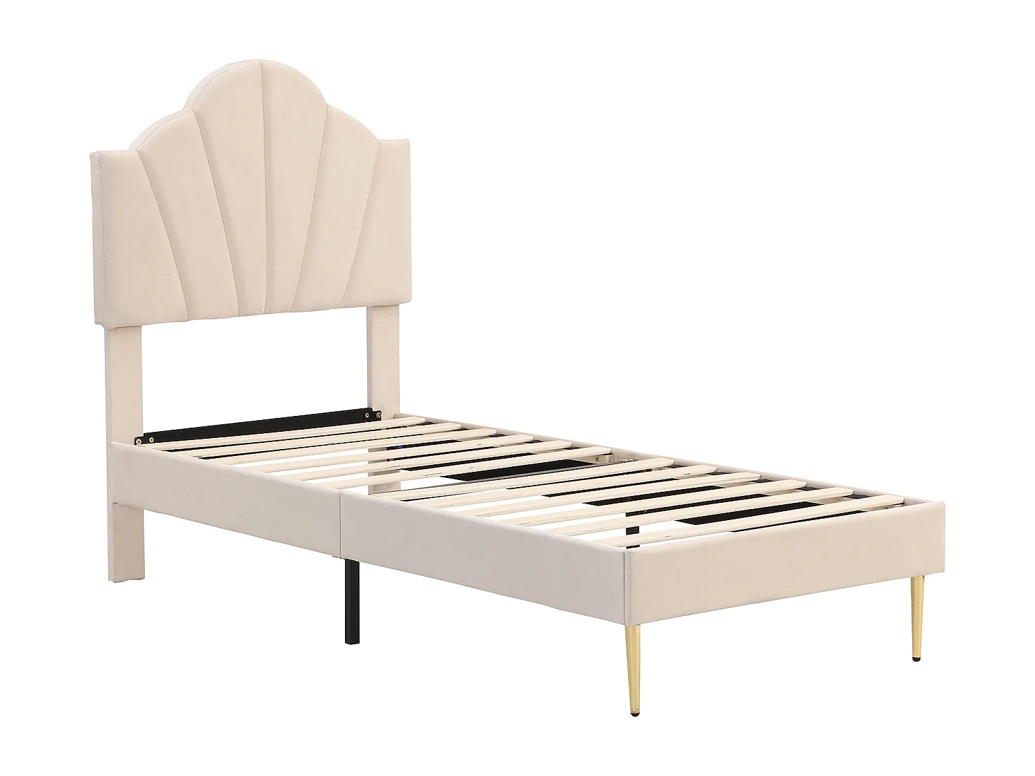 Lit en velours 90×200 cm, design élégant avec tête de lit réglable et pieds en fer doré