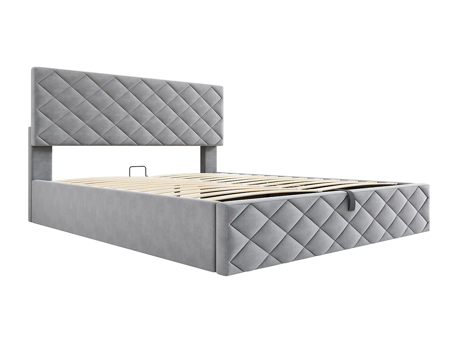 Lit hydraulique avec sommier à lattes et rangement, 140×200 cm, gris, design simple et élégant