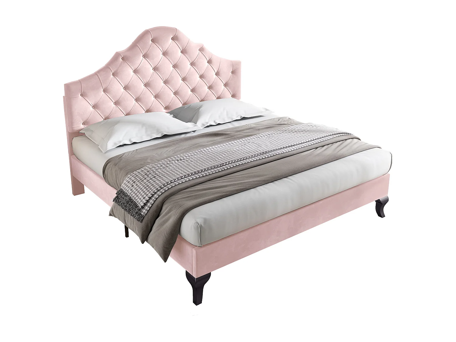 Lit rembourré 140×200 cm en velours rose avec tête de lit réglable et sommier à lattes, pour adultes et adolescents