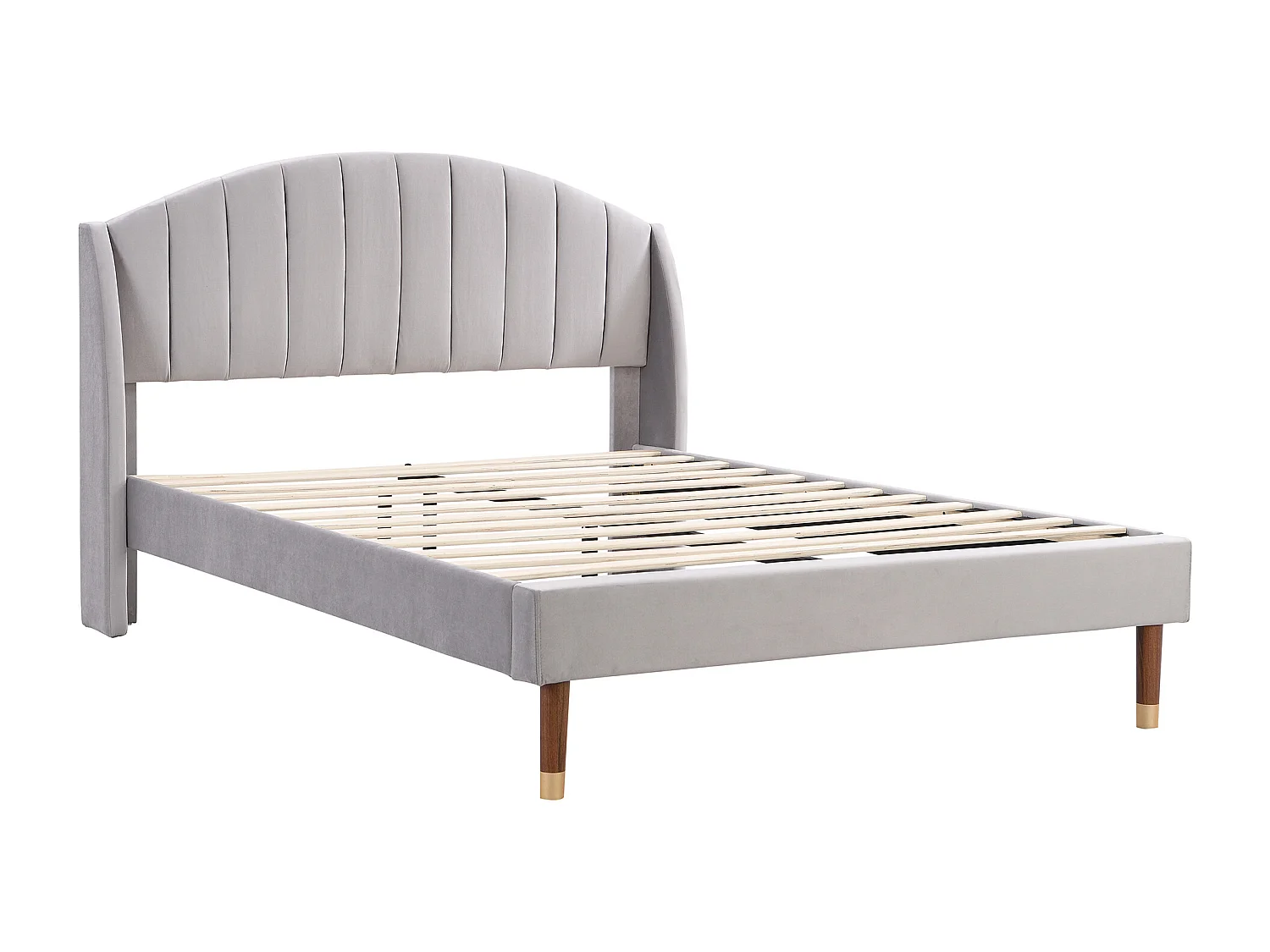 Lit rembourré 140×200 cm avec sommier à lattes et tête de lit, design moderne en velours gris