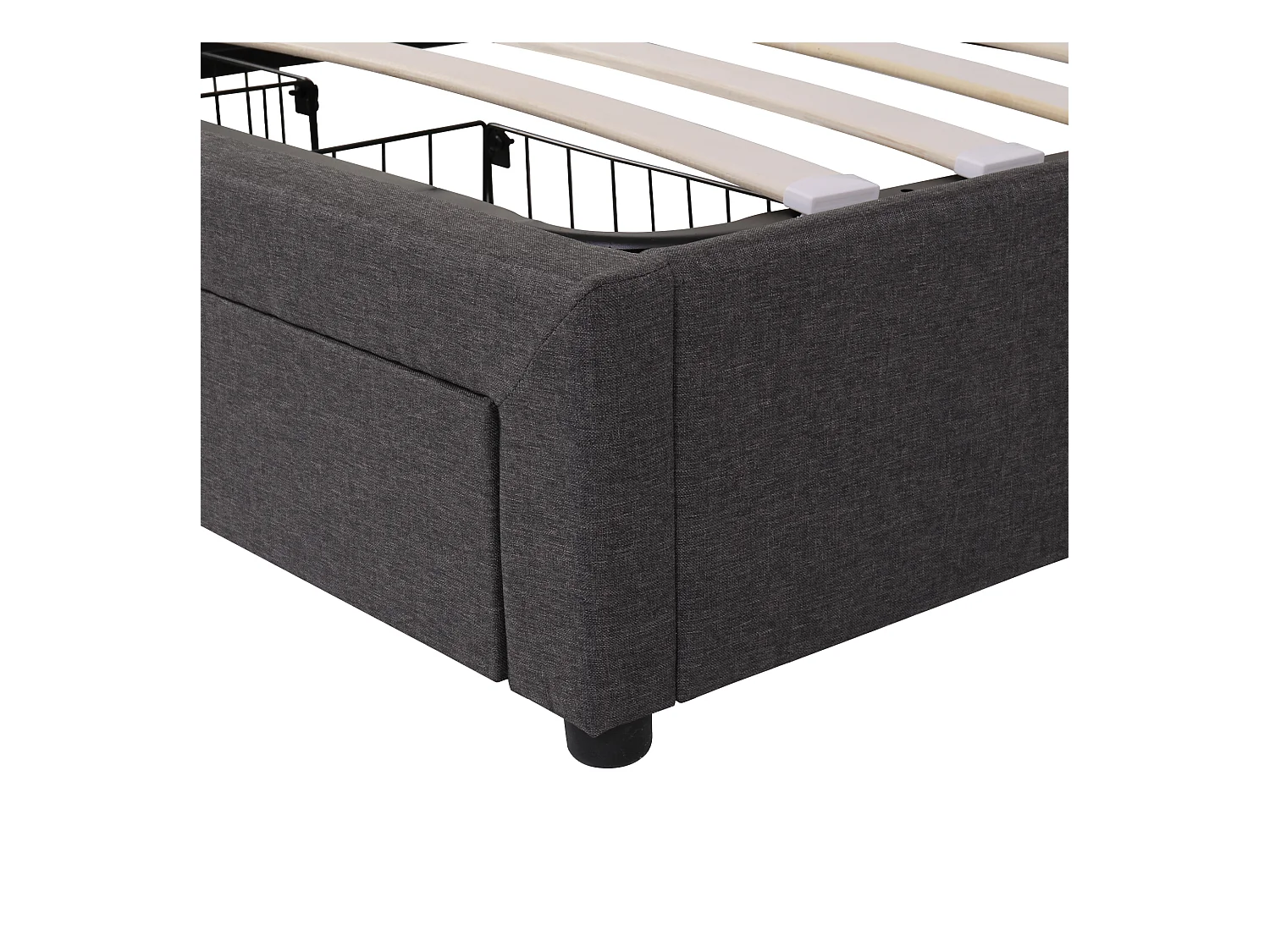 Lit en tissu avec éclairage LED, lit de rangement hydraulique avec tiroirs, 140×190 cm, gris