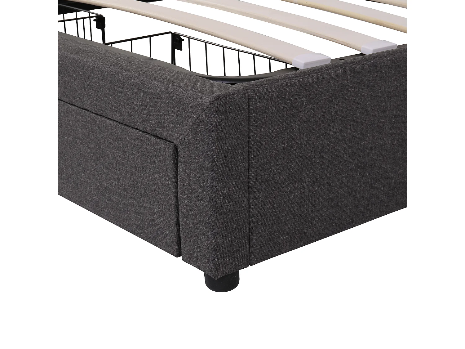 Lit en tissu avec éclairage LED, lit de rangement hydraulique avec tiroirs, 140×190 cm, gris