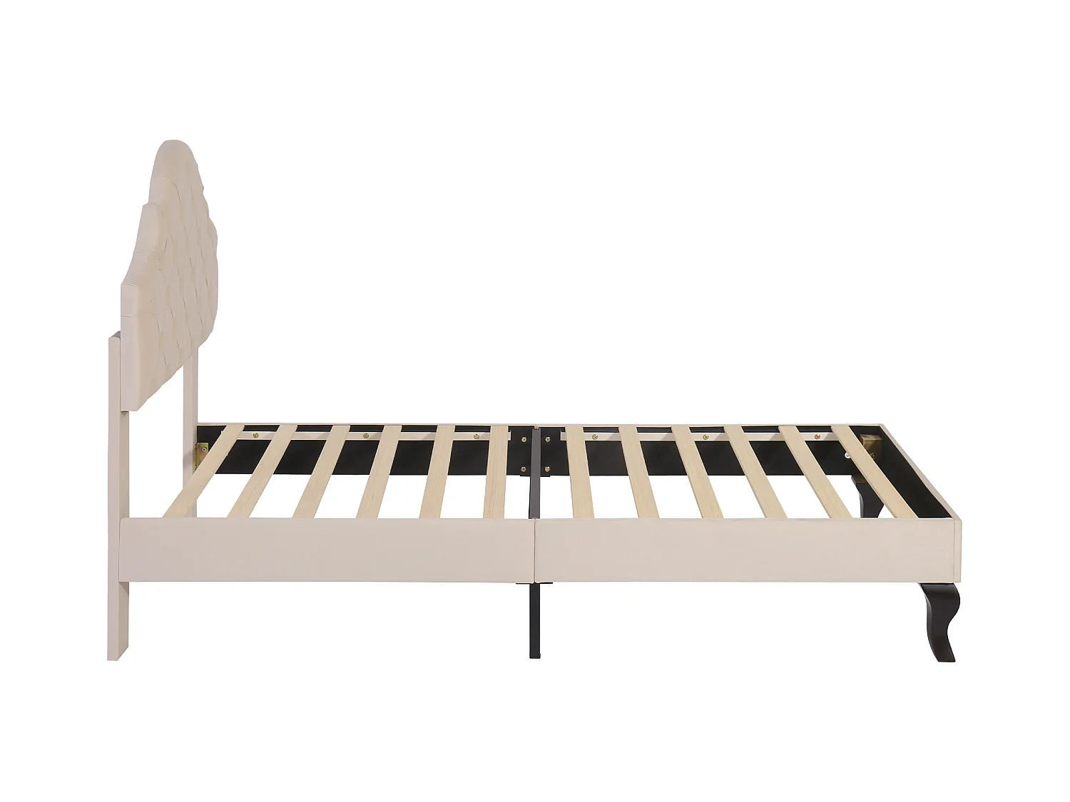 Lit rembourré 90×200 cm en velours beige avec tête de lit réglable et sommier à lattes