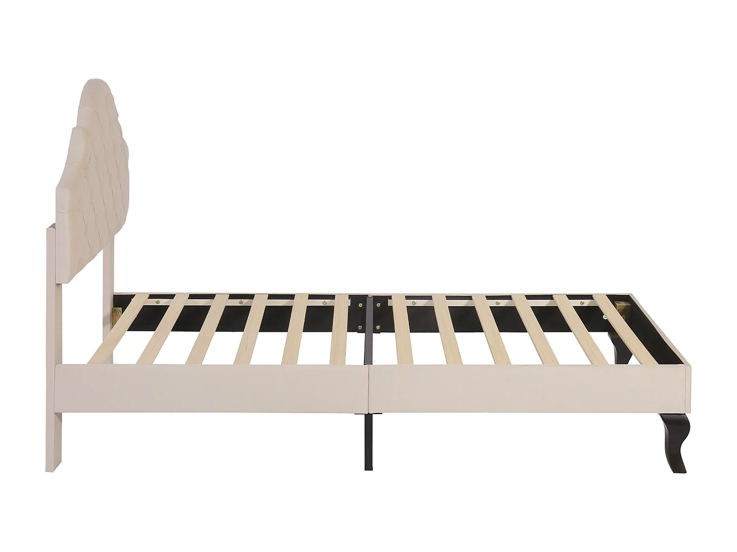 Lit rembourré 90×200 cm en velours beige avec tête de lit réglable et sommier à lattes