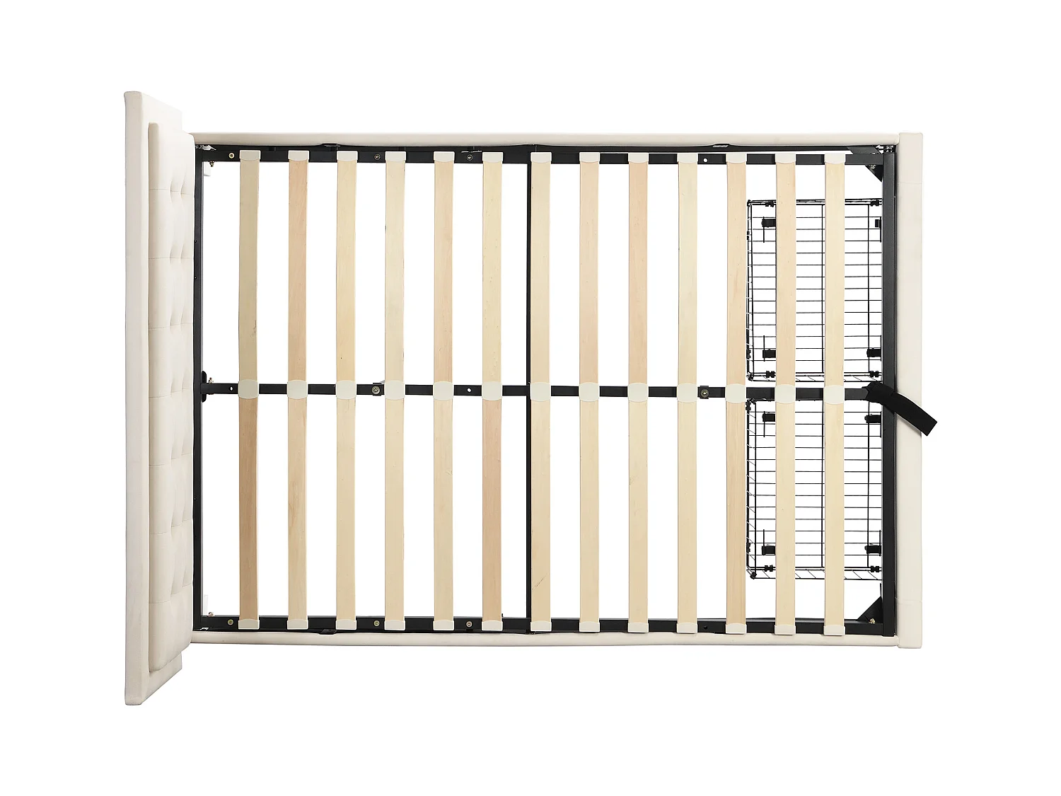 Lit rembourré 140×190 cm en velours beige avec tête de lit réglable et rangement pratique