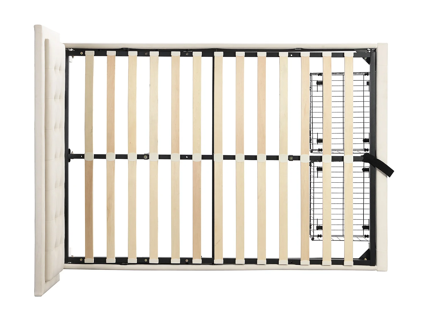 Lit rembourré 140×190 cm en velours beige avec tête de lit réglable et rangement pratique