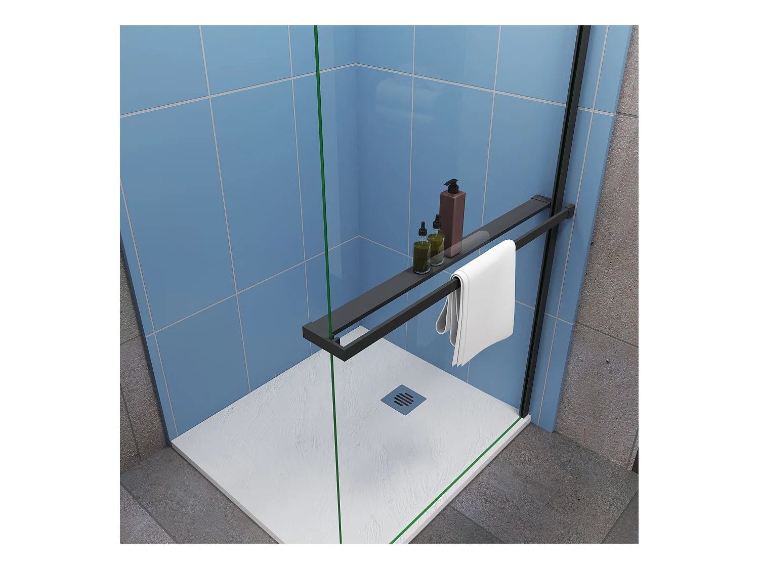 Étagère de Douche pour Paroi de Douche - Alu Noir 100 cm - Compatible Verre 8 mm, Capacité de Charge 5 kg, Accessoires Salle de Bain