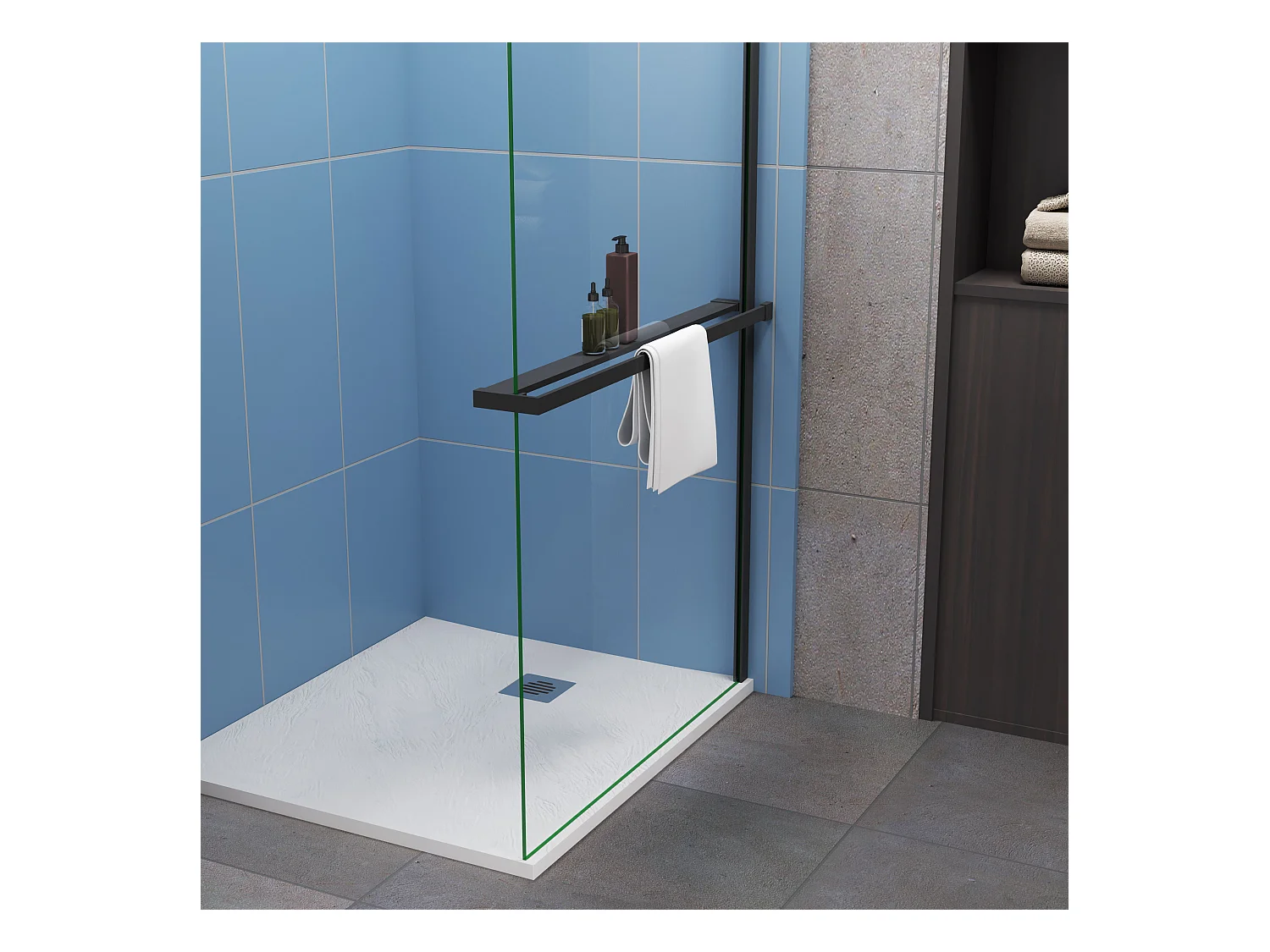 Étagère de Douche pour Paroi de Douche - Alu Noir 100 cm - Compatible Verre 8 mm, Capacité de Charge 5 kg, Accessoires Salle de Bain