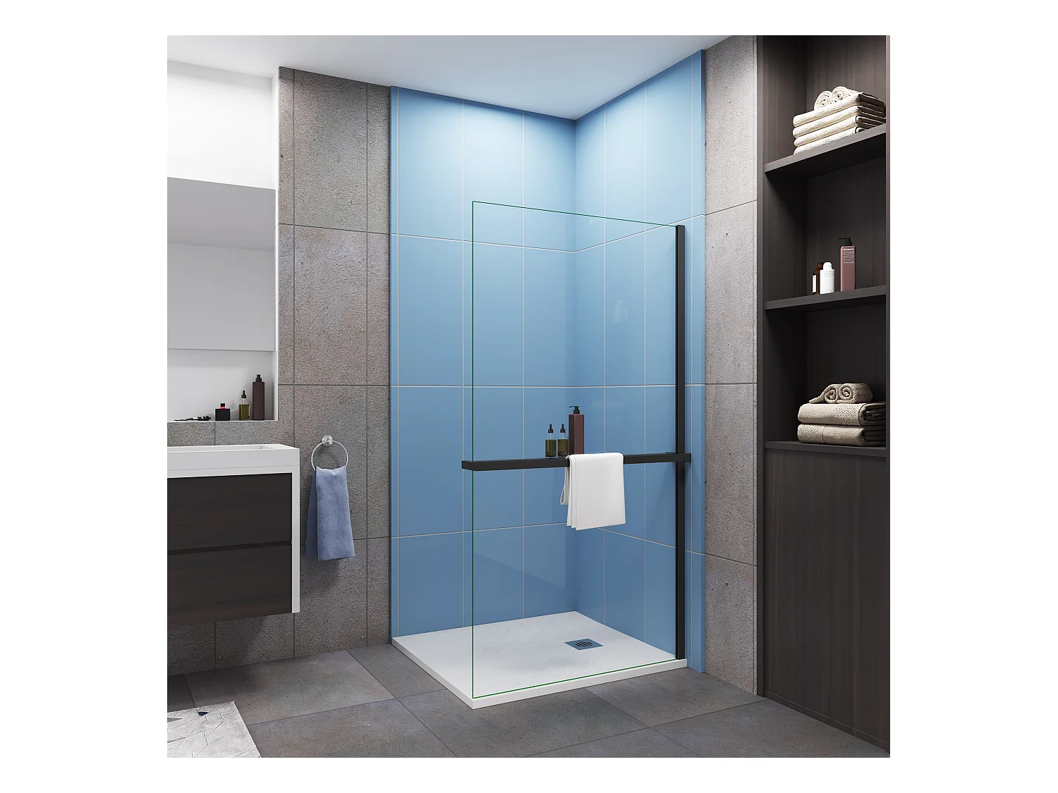 Étagère de Douche pour Paroi de Douche - Alu Noir 100 cm - Compatible Verre 8 mm, Capacité de Charge 5 kg, Accessoires Salle de Bain