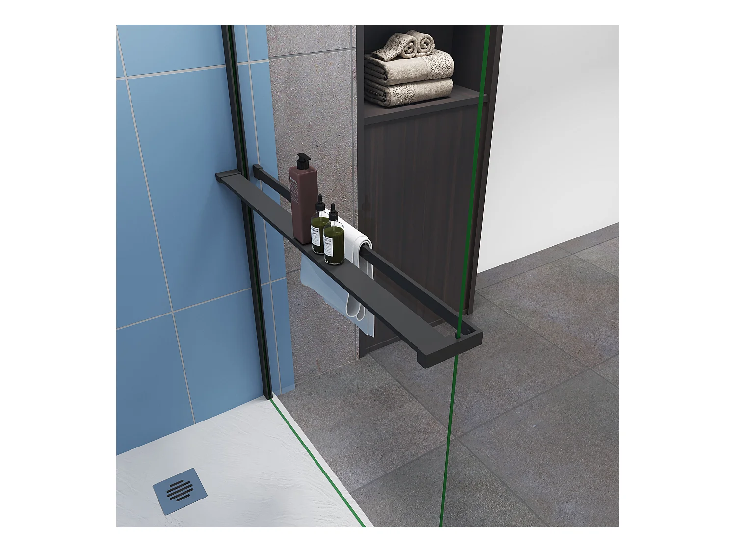 Étagère de Douche pour Paroi de Douche - Alu Noir 100 cm - Compatible Verre 8 mm, Capacité de Charge 5 kg, Accessoires Salle de Bain