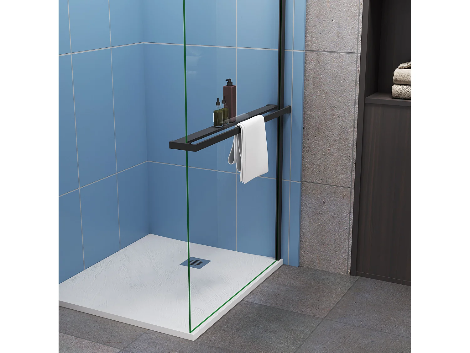 Étagère de Douche pour Paroi de Douche - Alu Noir 100 cm - Compatible Verre 8 mm, Capacité de Charge 5 kg, Accessoires Salle de Bain