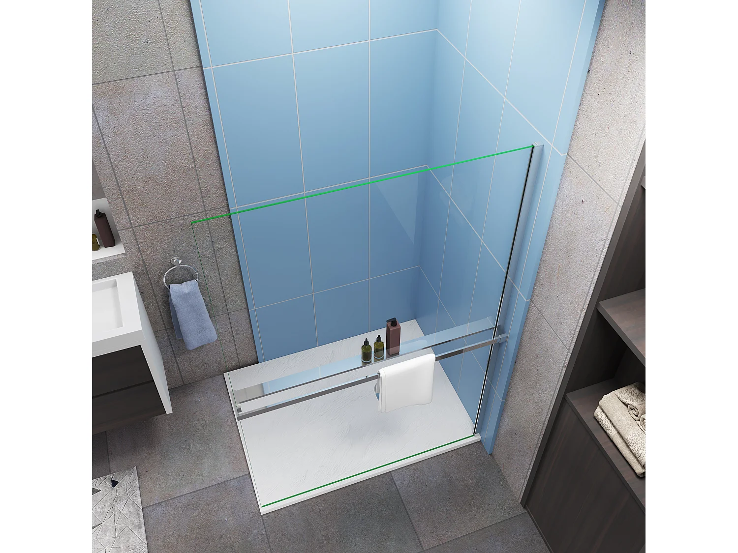 Chromen inloopdouchescherm 140x200 cm - 8 mm antikalkglas + 140 cm aluminium doucheplank