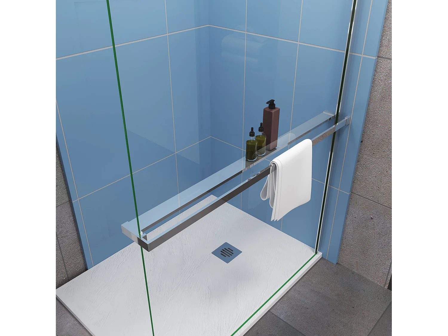 Étagère de Douche pour Paroi de Douche - Alu Chromé 140 cm - Compatible Verre 8 mm, Capacité de Charge 5 kg, Accessoires Salle de Bain