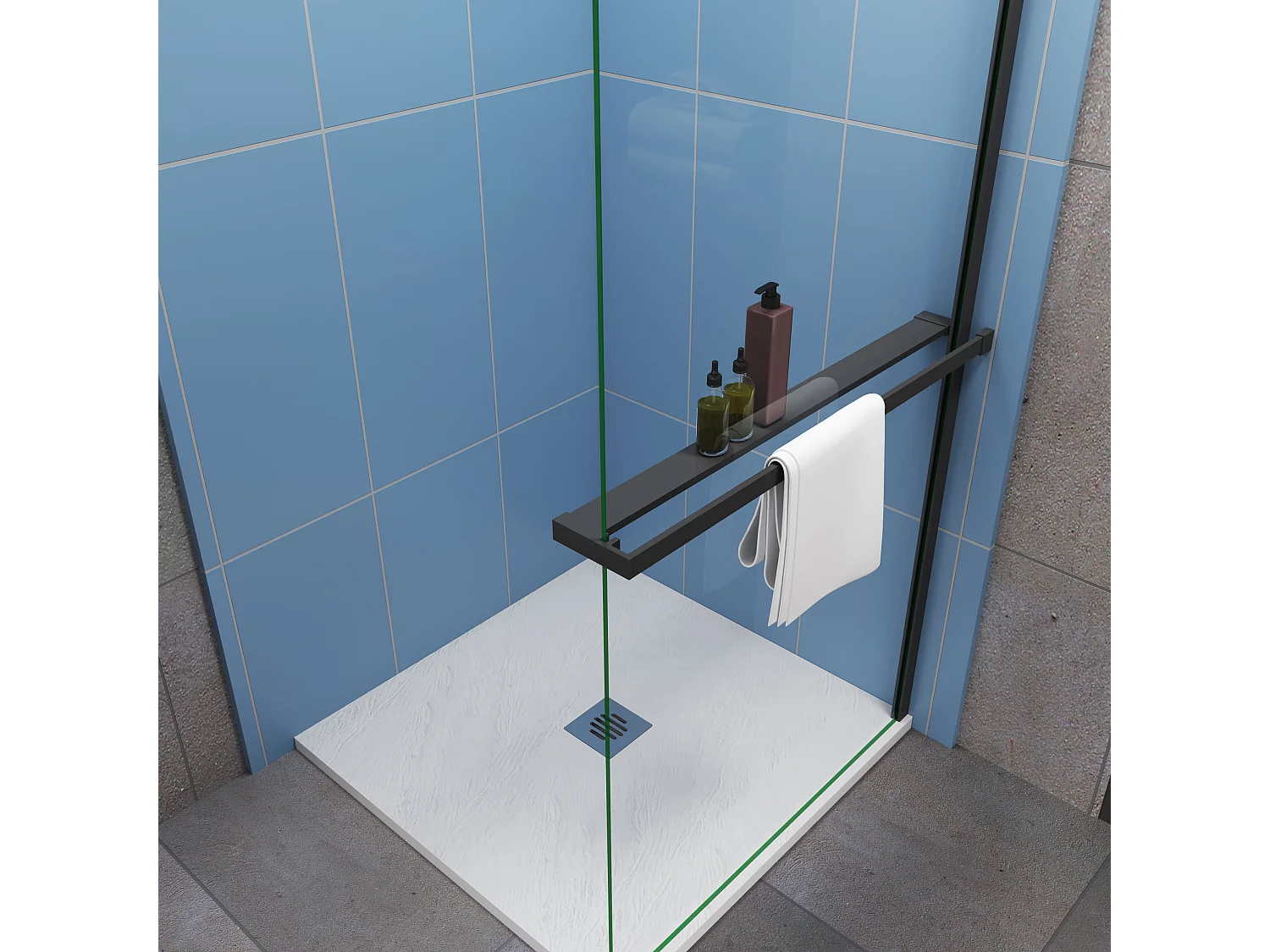 Étagère de Douche pour Paroi de Douche - Alu Noir 80 cm - Compatible Verre 8 mm, Capacité de Charge 5 kg, Accessoires Salle de Bain