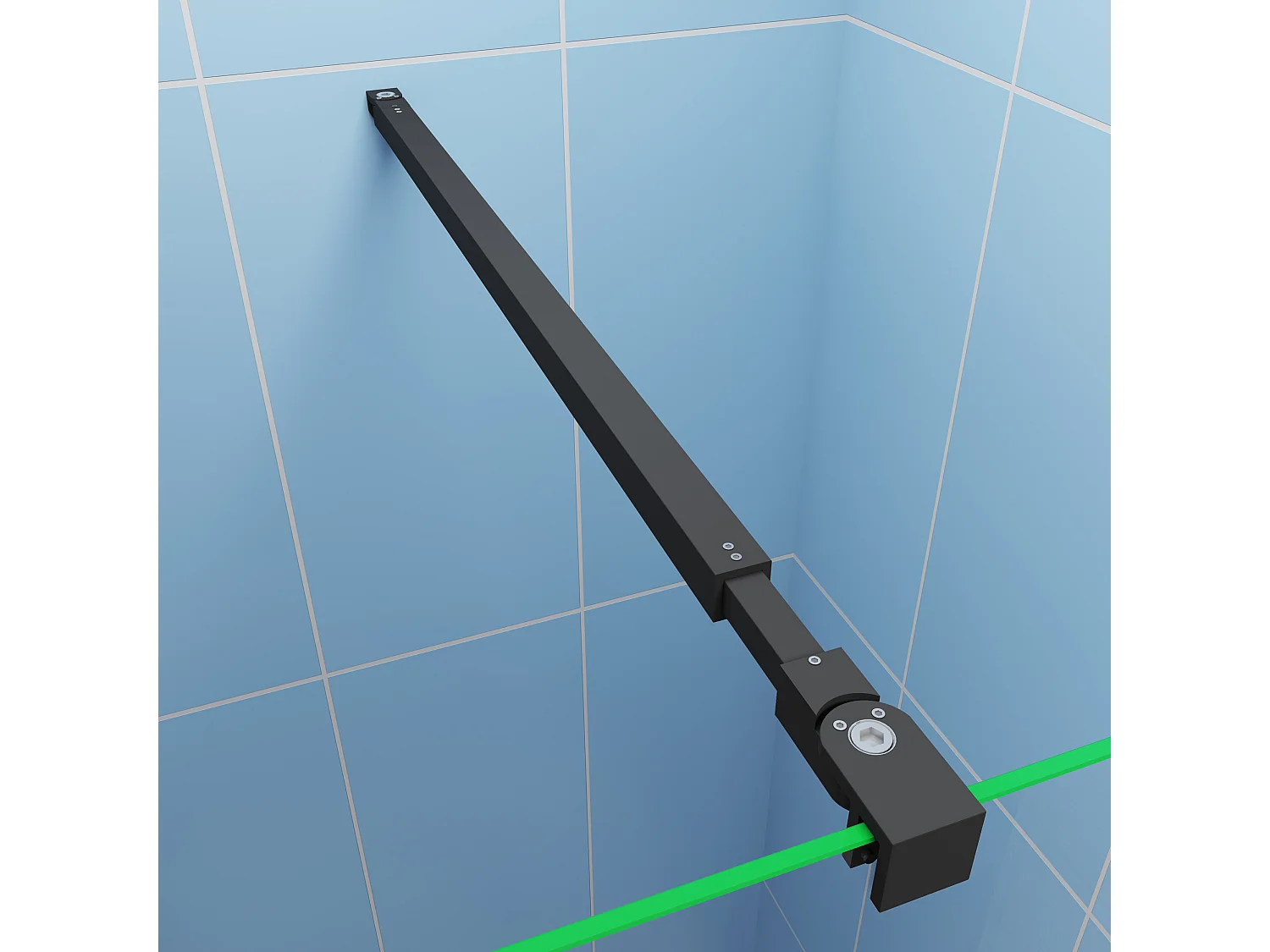 Paroi de douche fixe 80x200 cm + barre de fixation 73-120cm + Étagère de Douche 80cm en alu - verre 8 mm anticalcaire - Noir mat