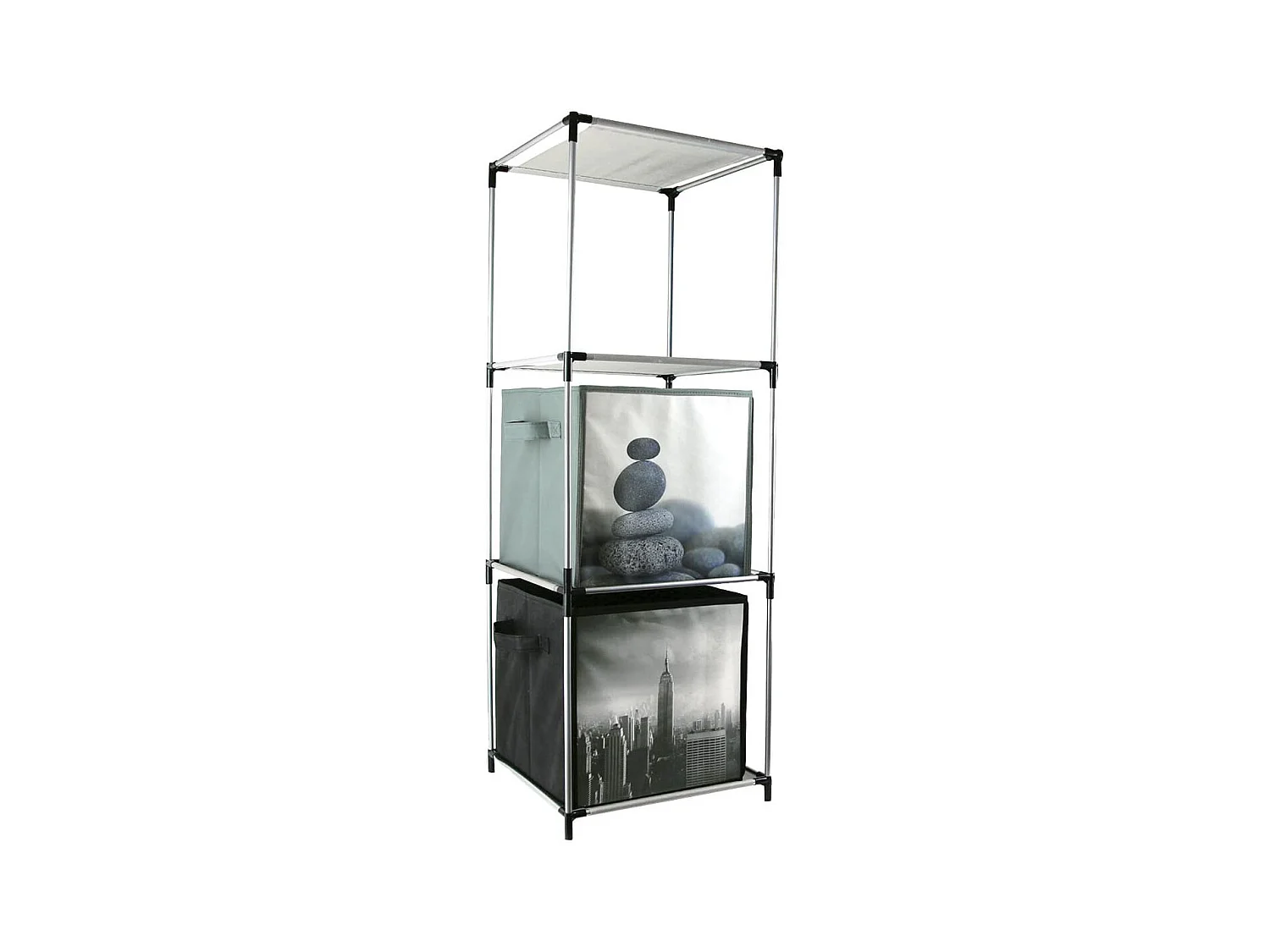 Etagère 3 Casiers Légère en Métal et Tissu Gris H102cm - GAROS