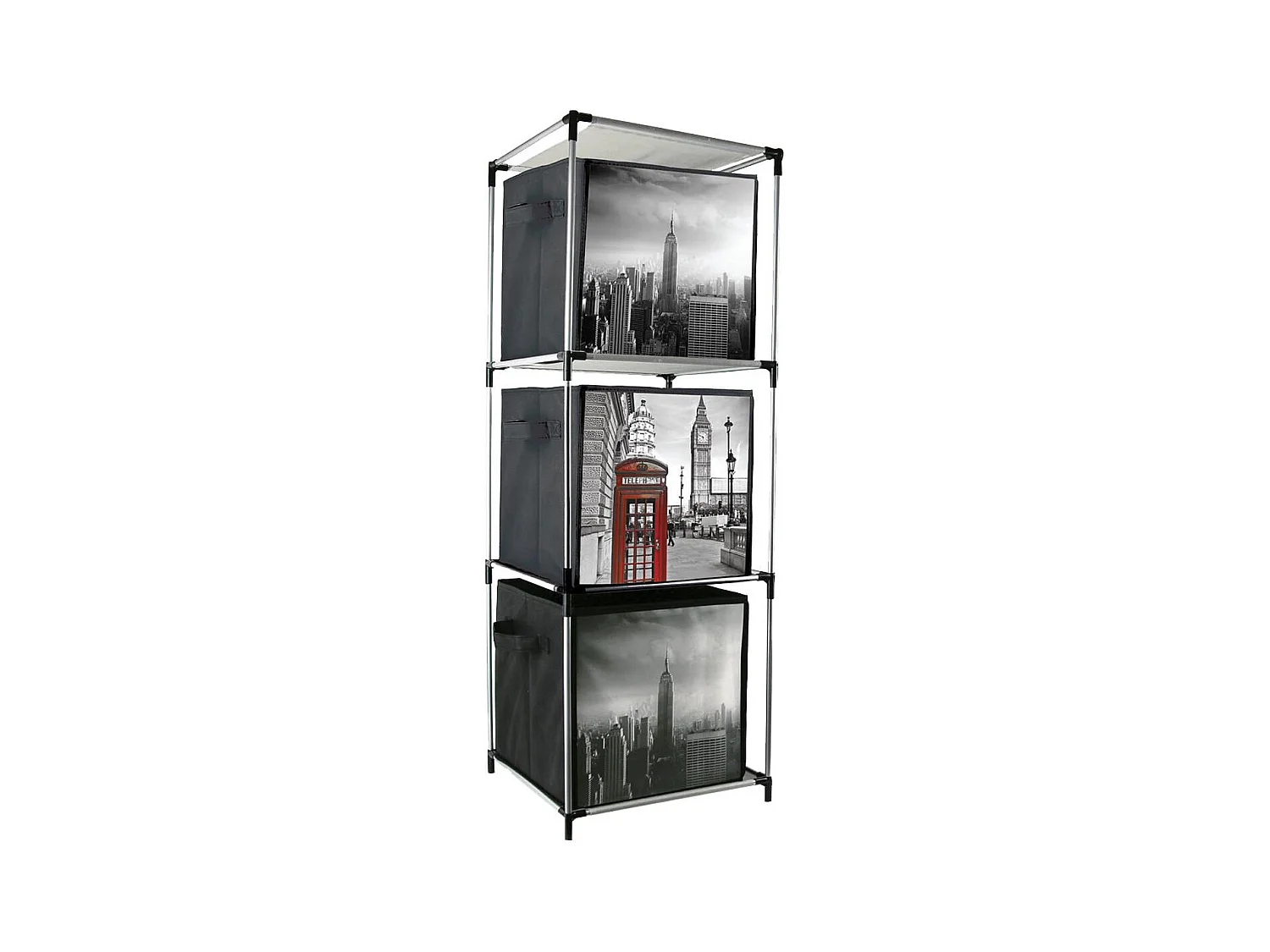 Etagère 3 Casiers Légère en Métal et Tissu Gris H102cm - GAROS