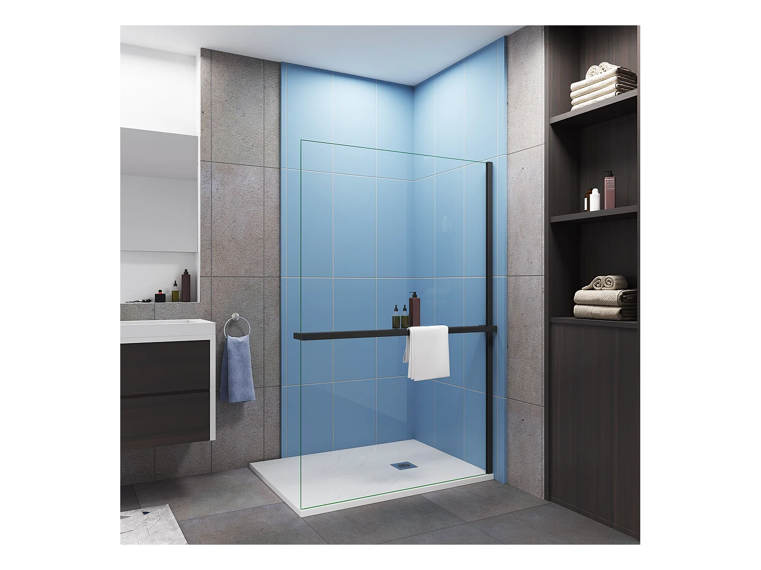 Étagère de Douche pour Paroi de Douche - Alu Noir 120 cm - Compatible Verre 8 mm, Capacité de Charge 5 kg, Accessoires Salle de Bain