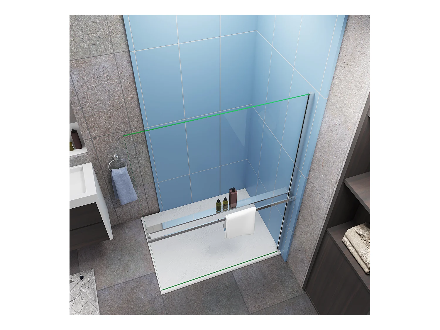 Paroi de douche à l'italienne Chrome 120x200cm - 8mm verre anticalcaire + + Étagère de Douche 120cm en alu