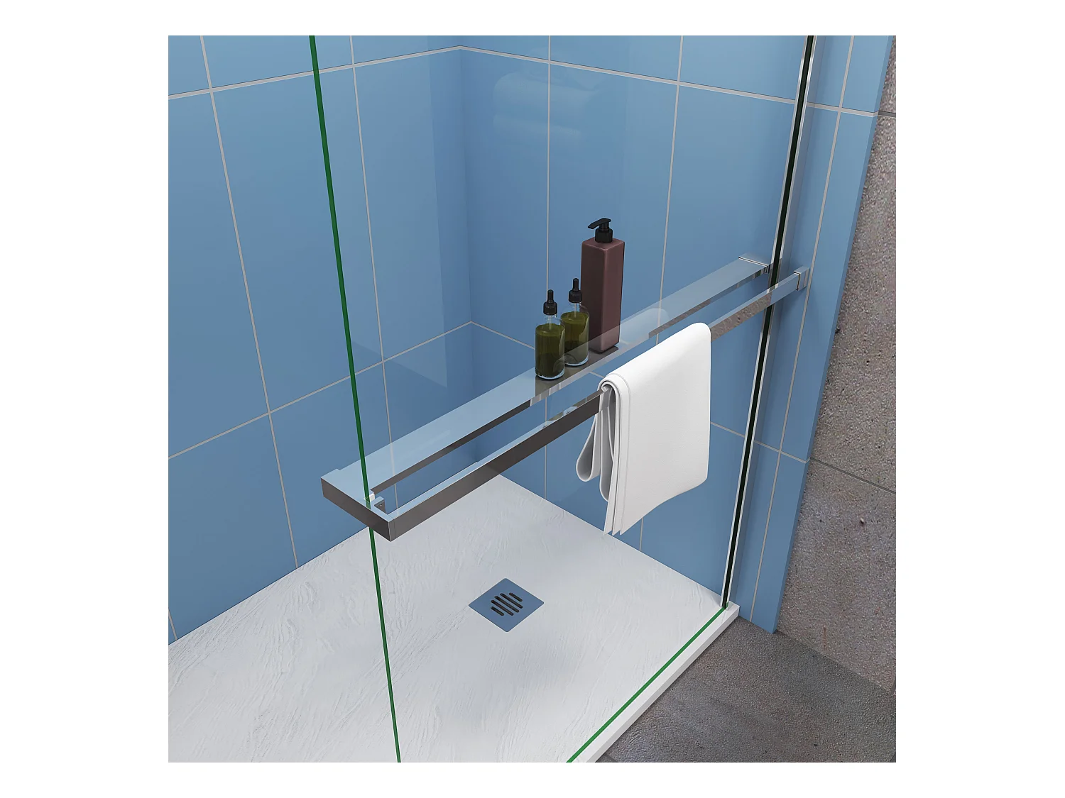 Étagère de Douche pour Paroi de Douche - Alu Chromé 100 cm - Compatible Verre 8 mm, Capacité de Charge 5 kg, Accessoires Salle de Bain