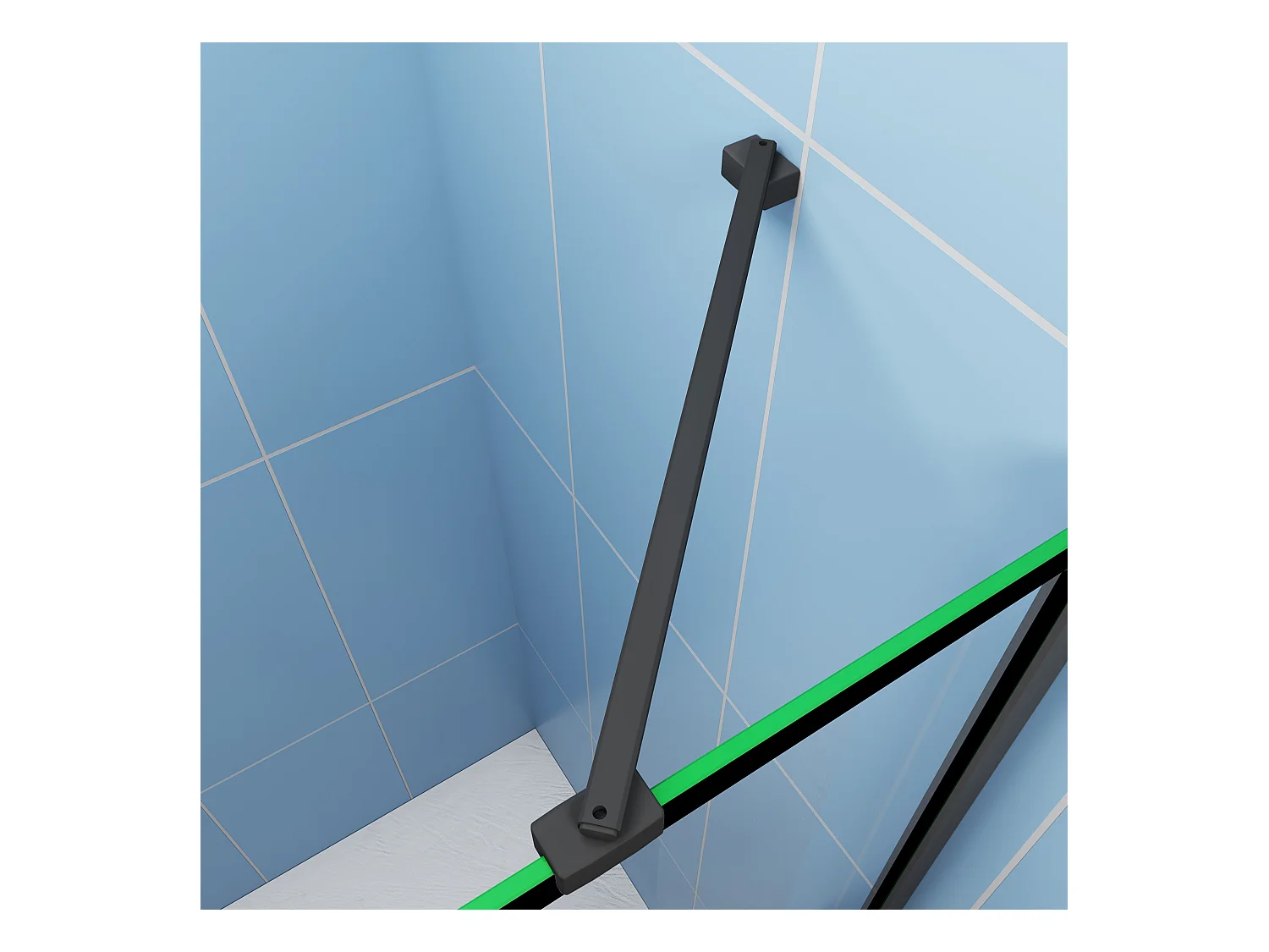 Paroi de douche 100x200cm style industriel + Étagère de Douche 100cm en alu noir + 8mm verre anticalcaire + barre fixation 45cm