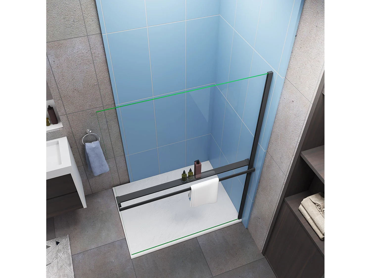 Étagère de Douche pour Paroi de Douche - Alu Noir 140 cm - Compatible Verre 8 mm, Capacité de Charge 5 kg, Accessoires Salle de Bain