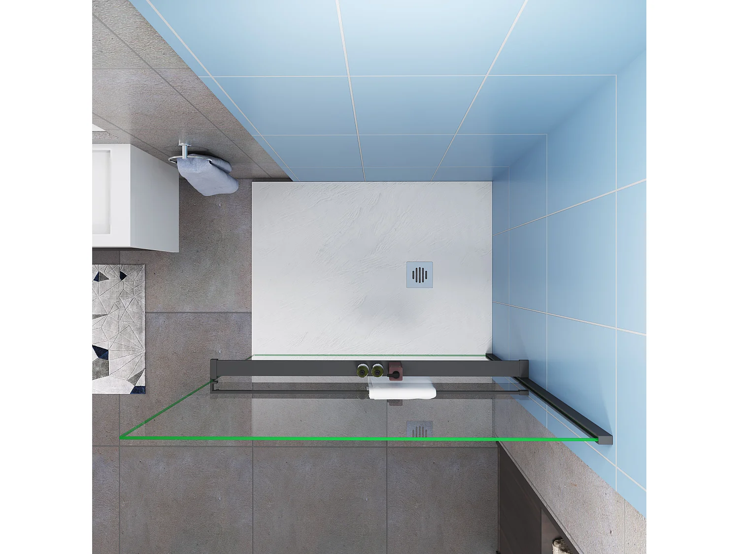 Étagère de Douche pour Paroi de Douche - Alu Noir 140 cm - Compatible Verre 8 mm, Capacité de Charge 5 kg, Accessoires Salle de Bain