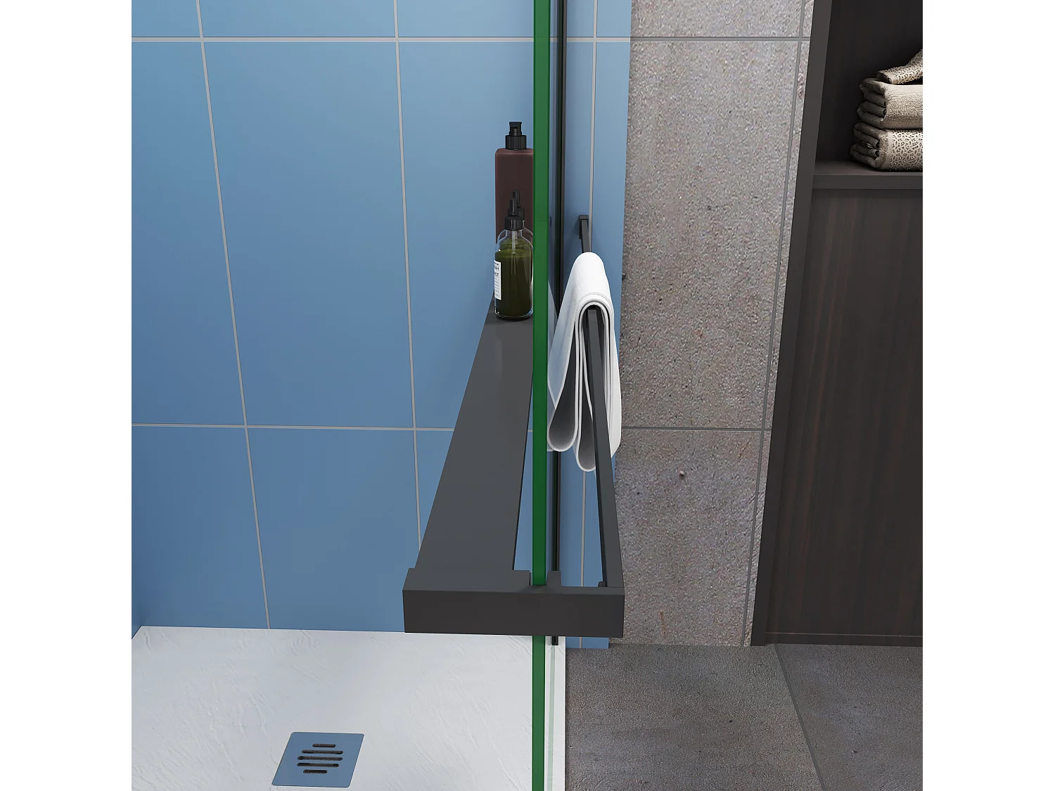 Étagère de Douche pour Paroi de Douche - Alu Noir 140 cm - Compatible Verre 8 mm, Capacité de Charge 5 kg, Accessoires Salle de Bain