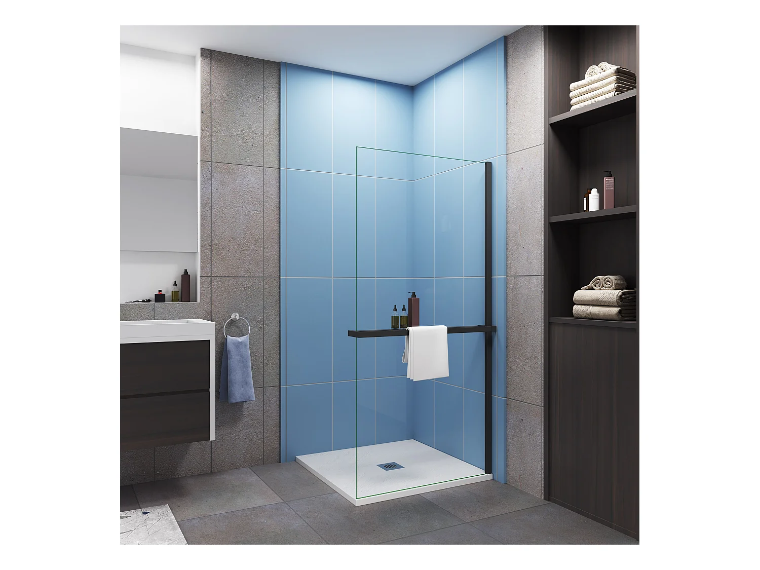 Étagère de Douche pour Paroi de Douche - Alu Noir 90 cm - Compatible Verre 8 mm, Capacité de Charge 5 kg, Accessoires Salle de Bain