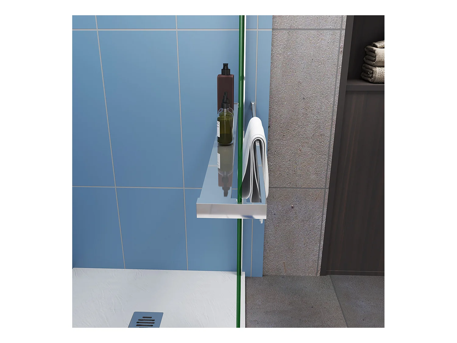 Paroi de douche à l'italienne Chrome 100x200cm - 8mm verre anticalcaire + Étagère de Douche 100cm en alu