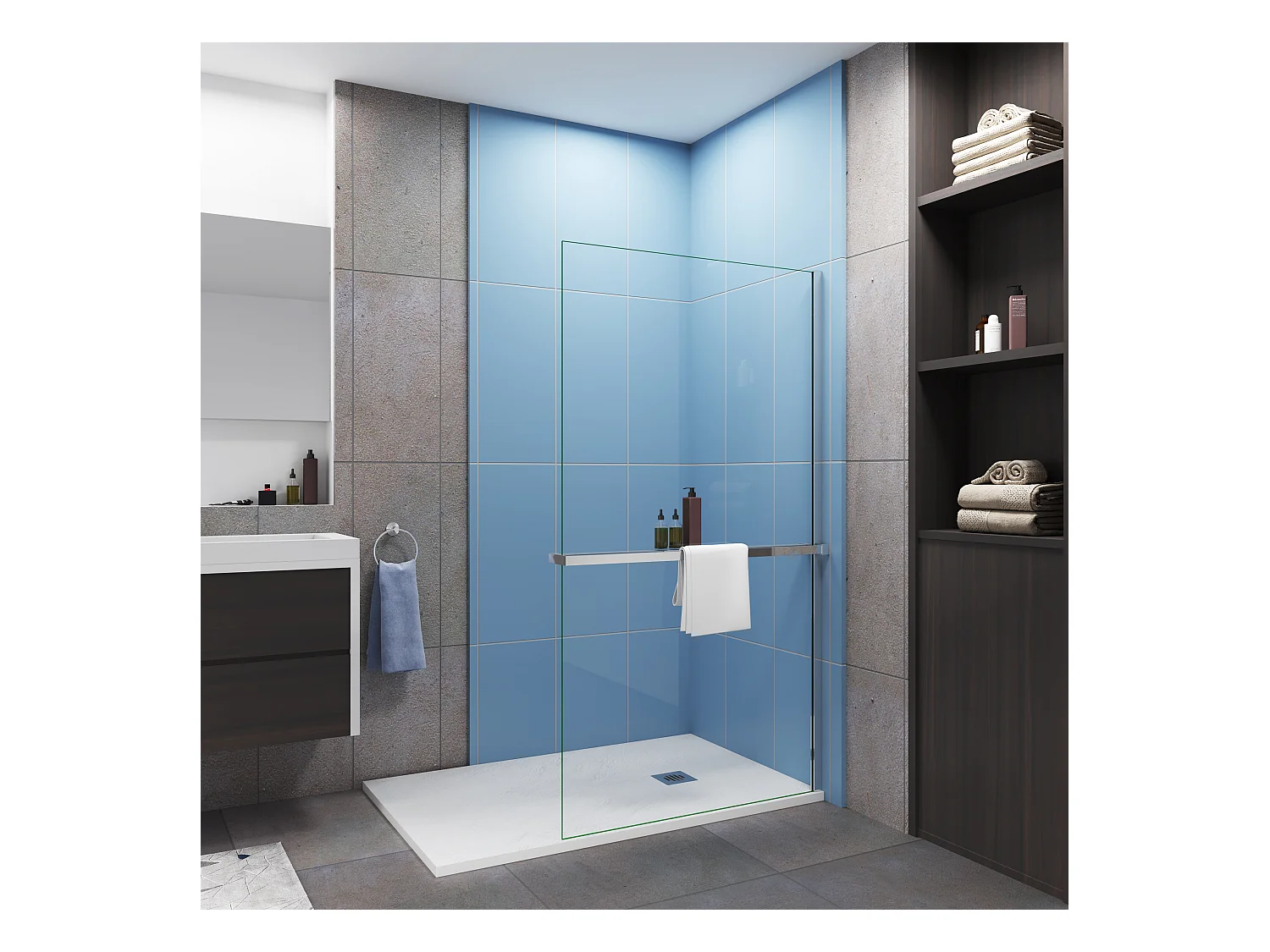 Paroi de douche à l'italienne Chrome 100x200cm - 8mm verre anticalcaire + Étagère de Douche 100cm en alu