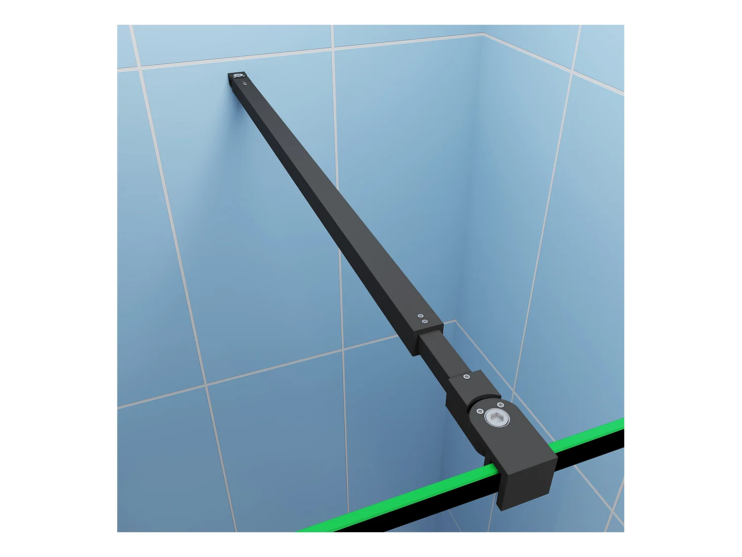 Paroi de douche fixe Noir 90 x 200cm - 8mm verre anticalcaire Style moderne + Étagère de Douche 90cm en alu + barre de fixation 73-120cm