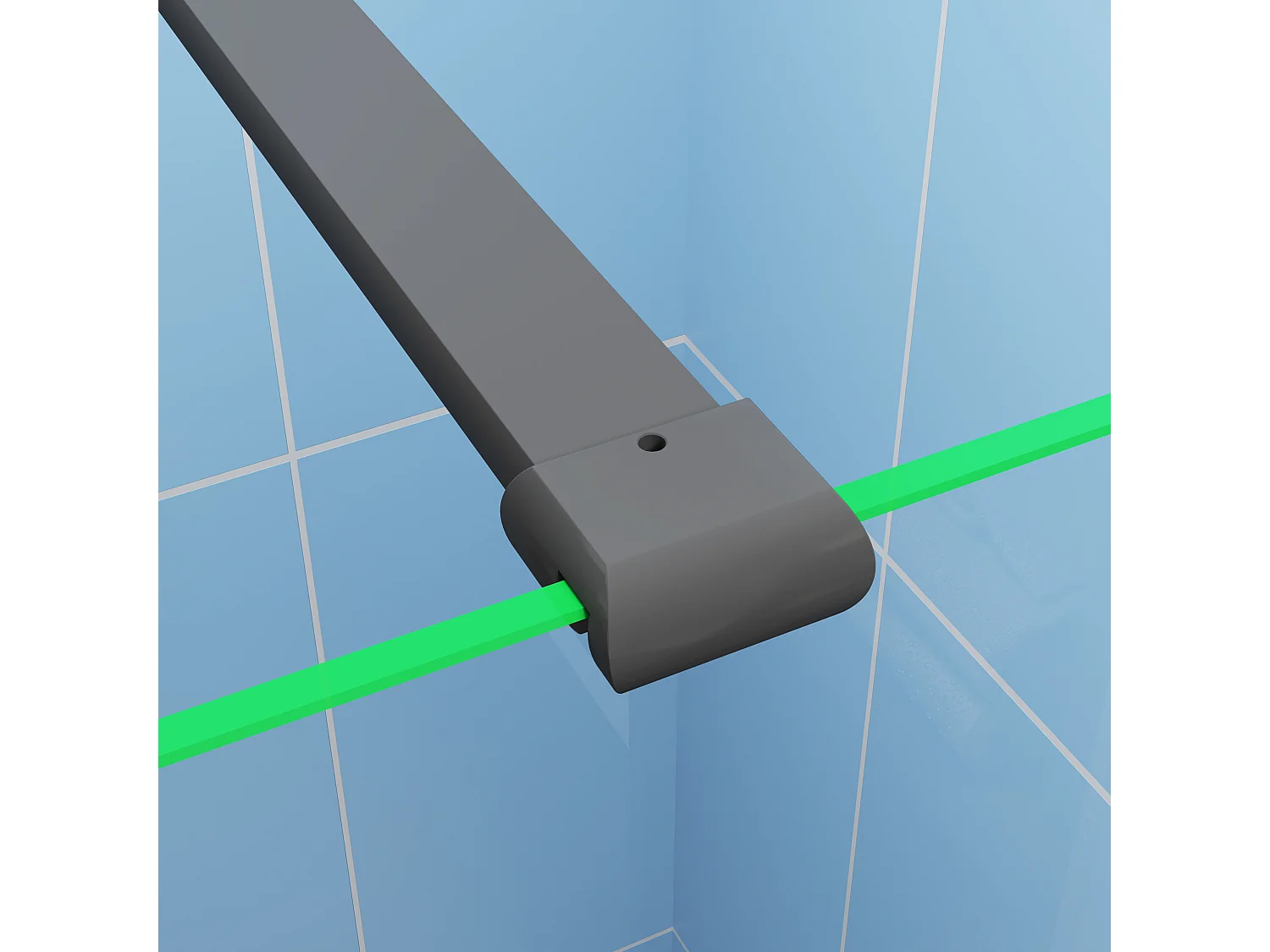 Paroi de douche fixe 140x200 cm + barre de fixation 140cm + Étagère de Douche 140cm en alu - verre 8 mm anticalcaire - Noir mat