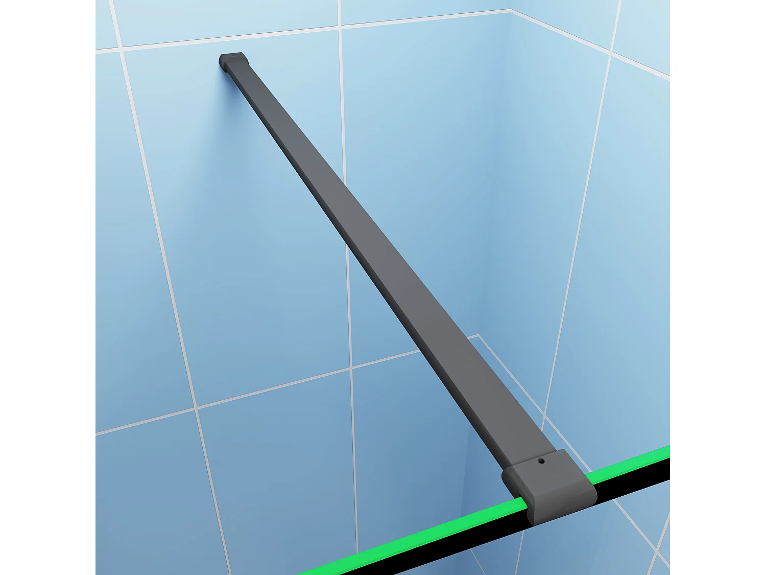 Paroi de douche fixe Noir 140 x 200cm - 8mm verre anticalcaire Style moderne + Étagère de Douche 140cm + barre de fixation 90cm