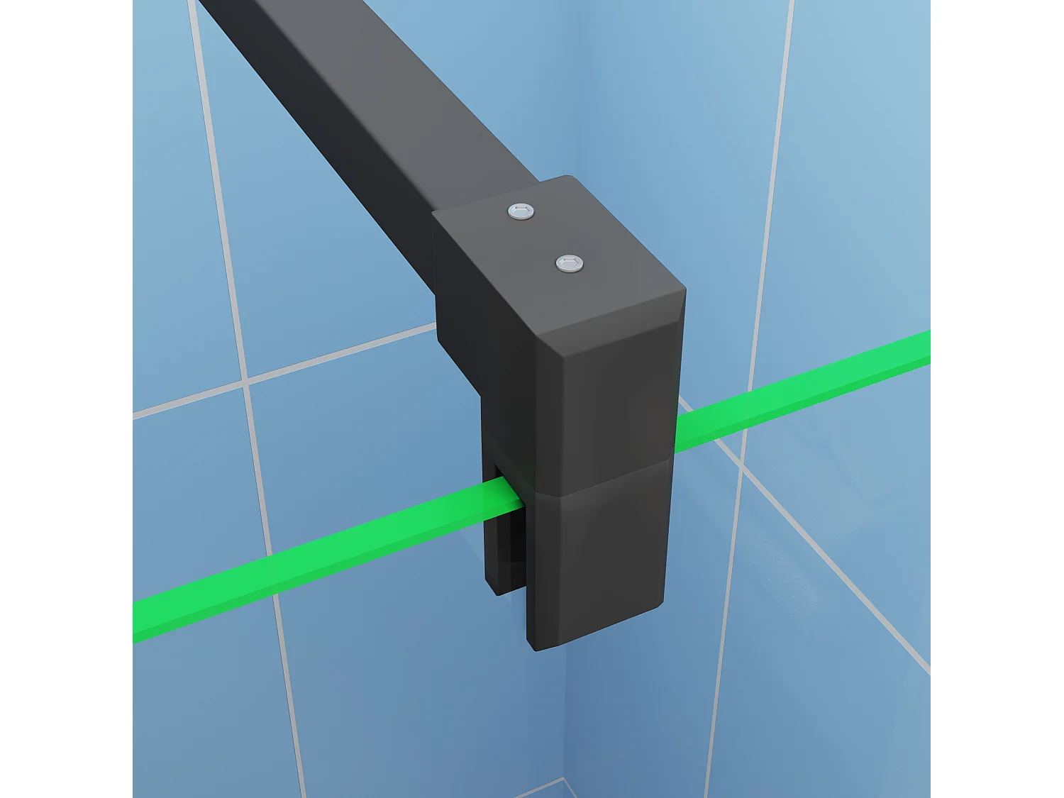 Paroi de douche fixe 120x200 cm + Barre de fixation 140cm avec pince + Étagère de Douche 120cm en alu - verre 8 mm anticalcaire - Noir mat