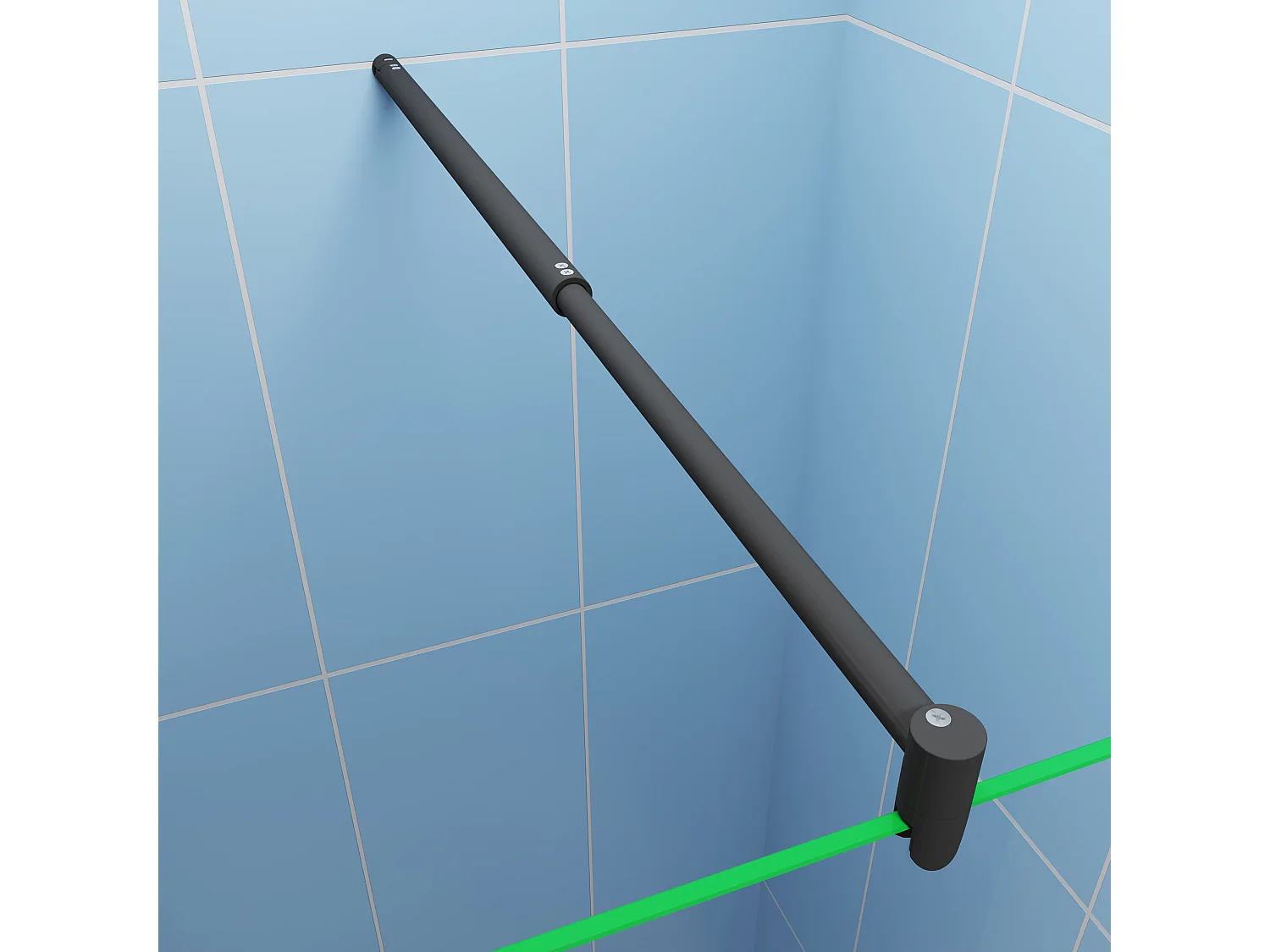 Paroi de douche fixe 120x200 cm + barre de fixation 70-120cm + Étagère de Douche 120cm alu - verre 8 mm anticalcaire - Noir mat