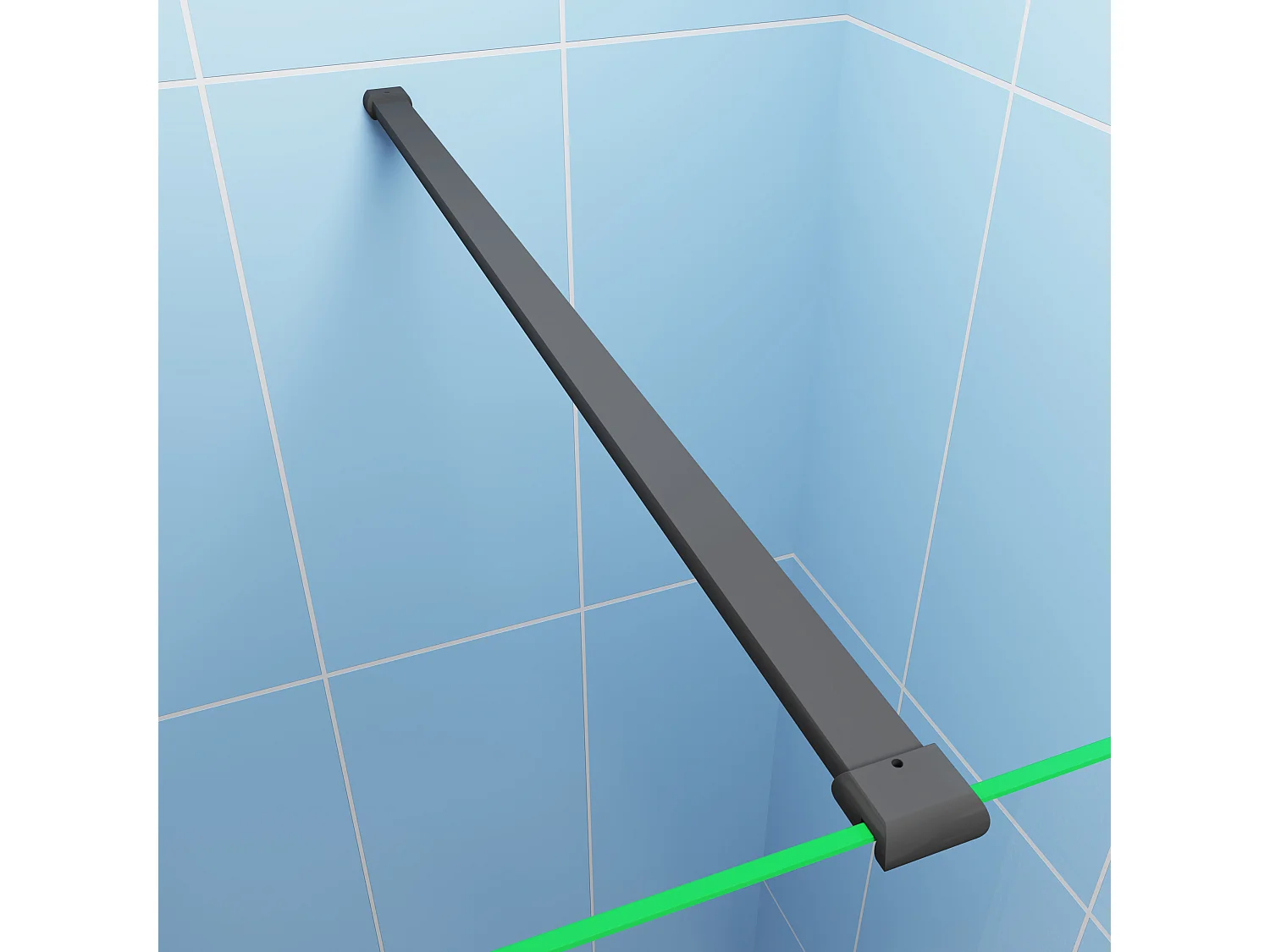 Paroi de douche fixe 80x200 cm + barre de fixation 90cm + Étagère de Douche 80cm en alu - verre 8 mm anticalcaire - Noir mat
