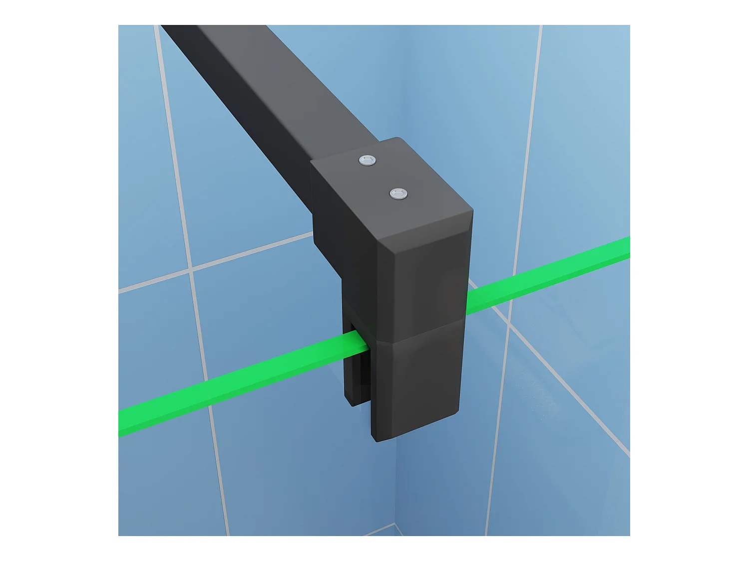 Paroi de douche fixe 90x200 cm + Barre de fixation 140cm avec pince + Étagère de Douche 90cm en alu - verre 8 mm anticalcaire - Noir mat