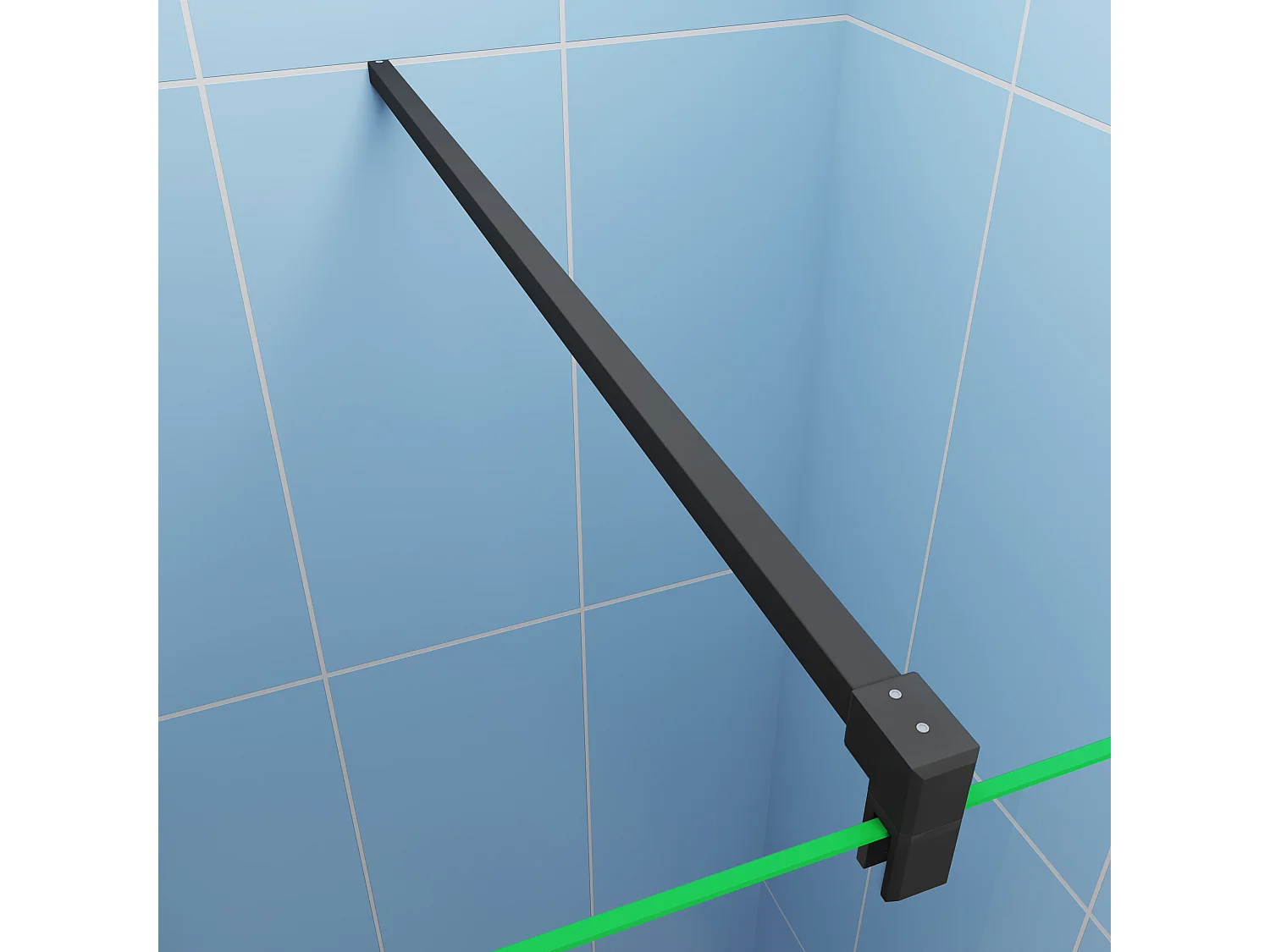 Paroi de douche fixe 90x200 cm + Barre de fixation 140cm avec pince + Étagère de Douche 90cm en alu - verre 8 mm anticalcaire - Noir mat