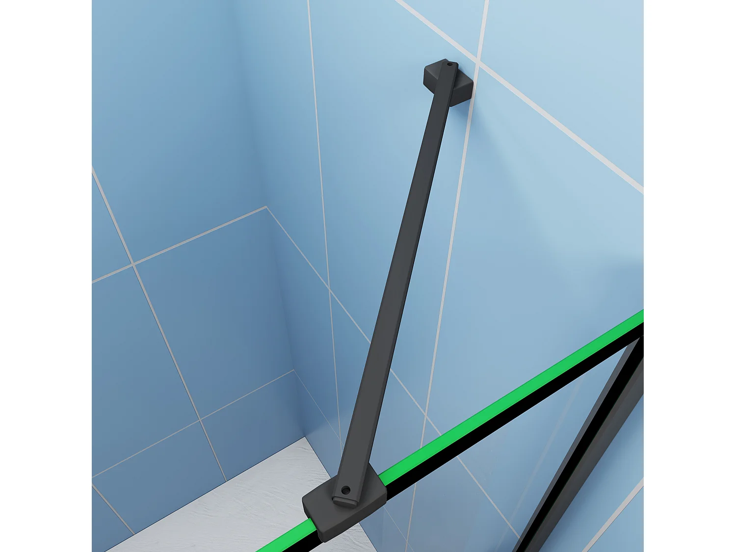 Paroi de douche fixe Noir 80x200cm - 8mm verre anticalcaire Style moderne + Étagère de Douche 80cm alu + barre de fixation 45cm