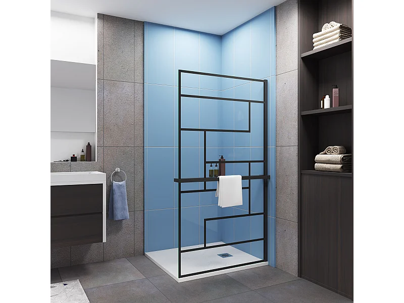 Paroi de douche 100 x 200cm - 8mm verre anticalcaire Style moderne + Étagère de Douche 100cm en alu