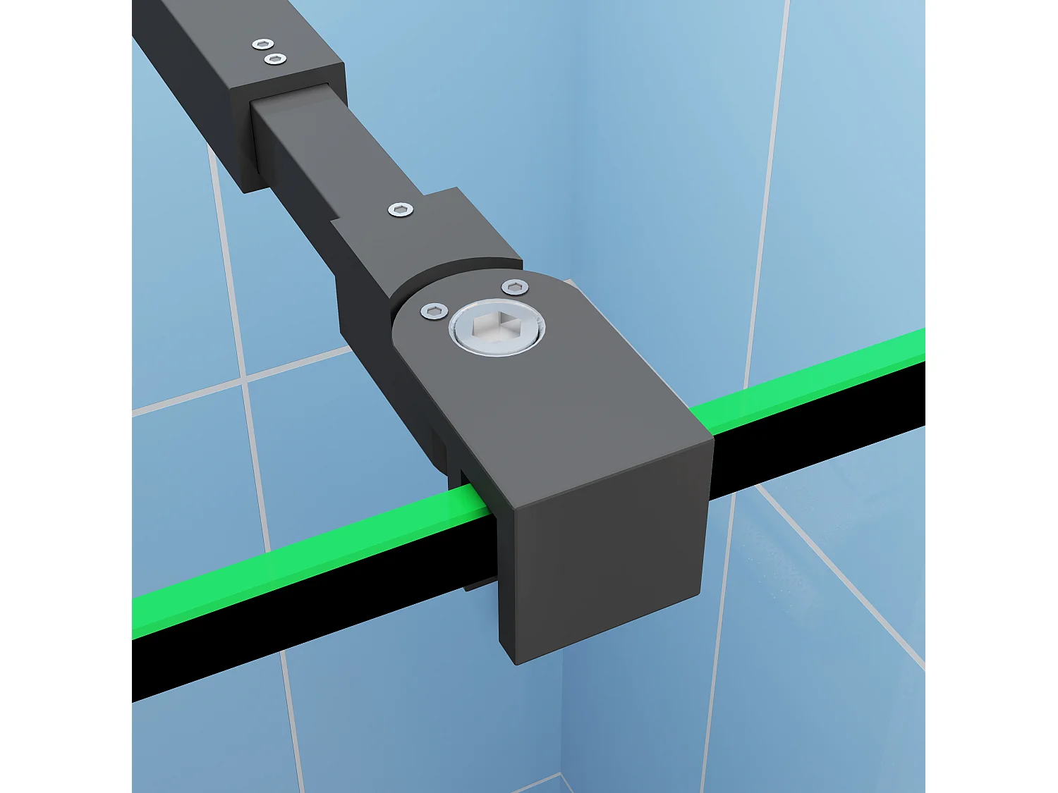 Paroi de douche fixe Noir 80 x 200cm - 8mm verre anticalcaire Style moderne + Étagère de Douche 80cm en alu + barre de fixation 73-120cm