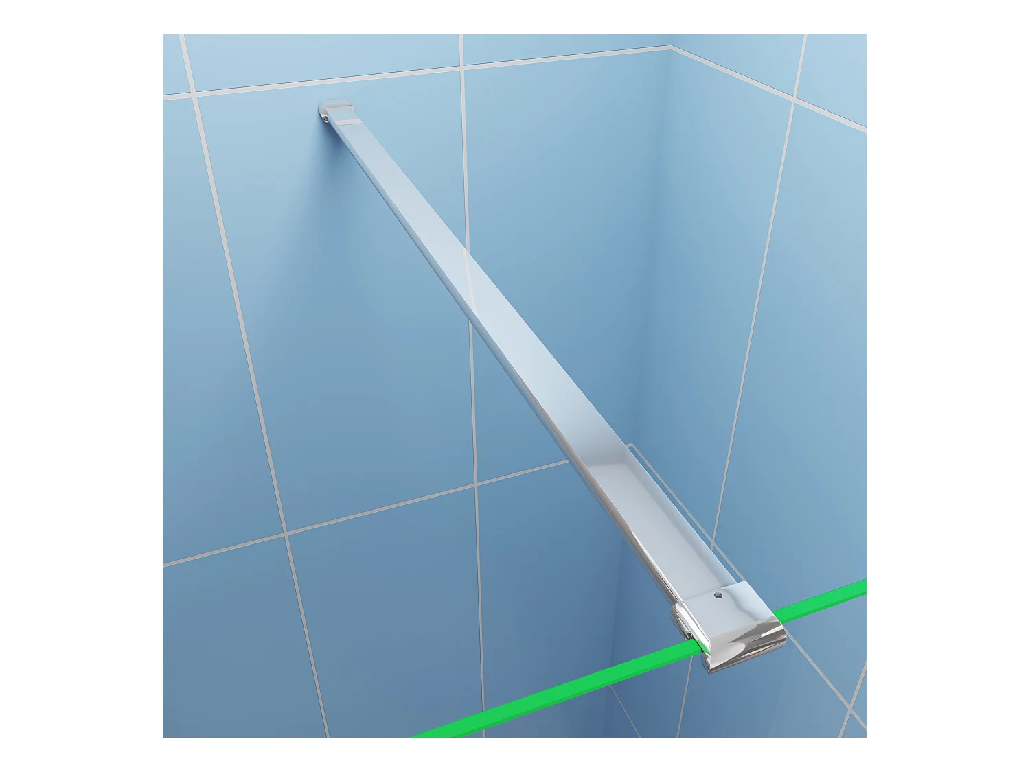 Paroi de douche à l'italienne Chrome 140x200cm - 8mm verre anticalcaire + Barre de fixation 140cm + Étagère de Douche 140cm