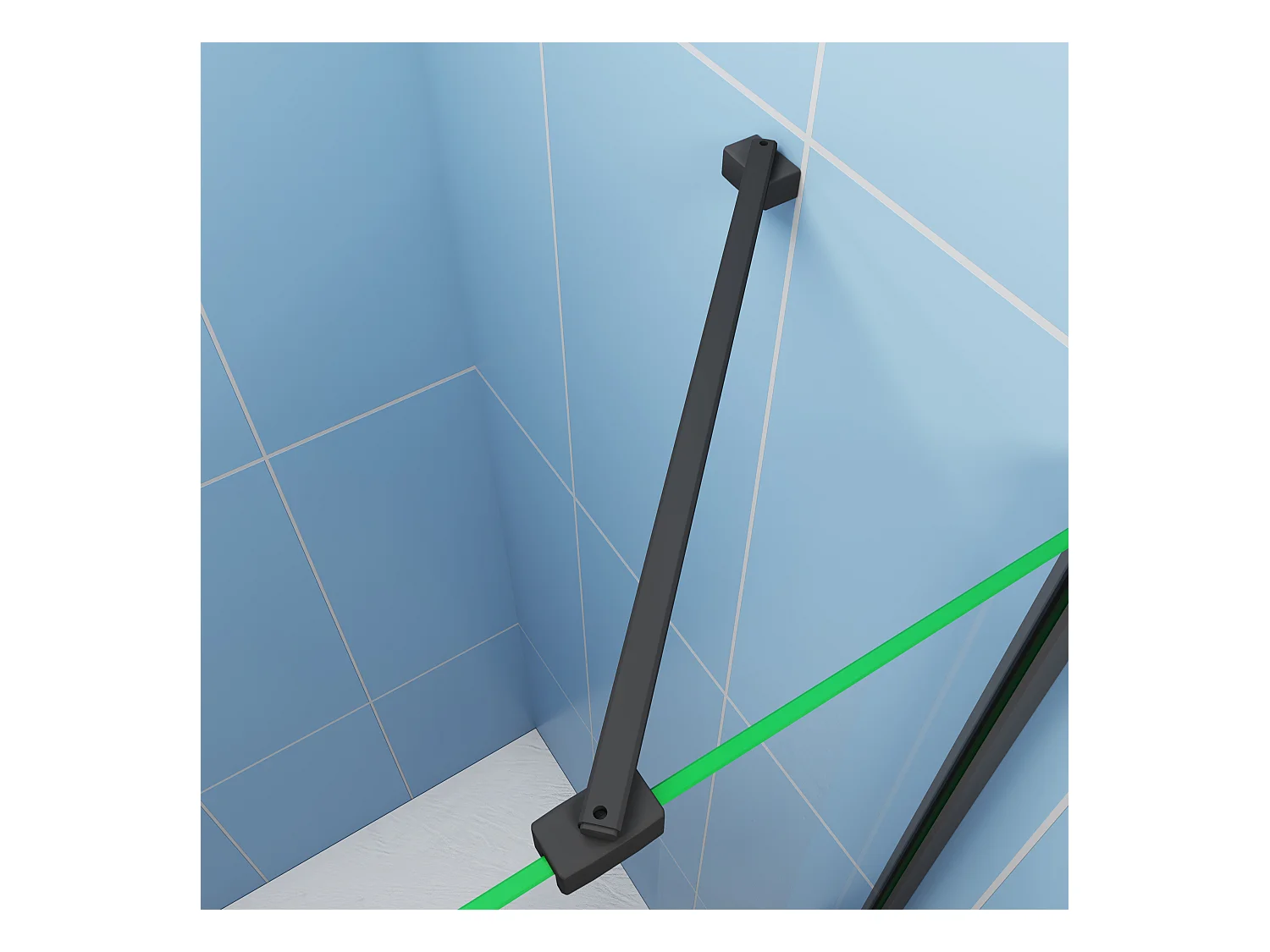 Paroi de douche fixe 80x200 cm - verre 8 mm anticalcaire - Noir mat + Étagère de Douche 80cm en alu + barre de fixation 45cm
